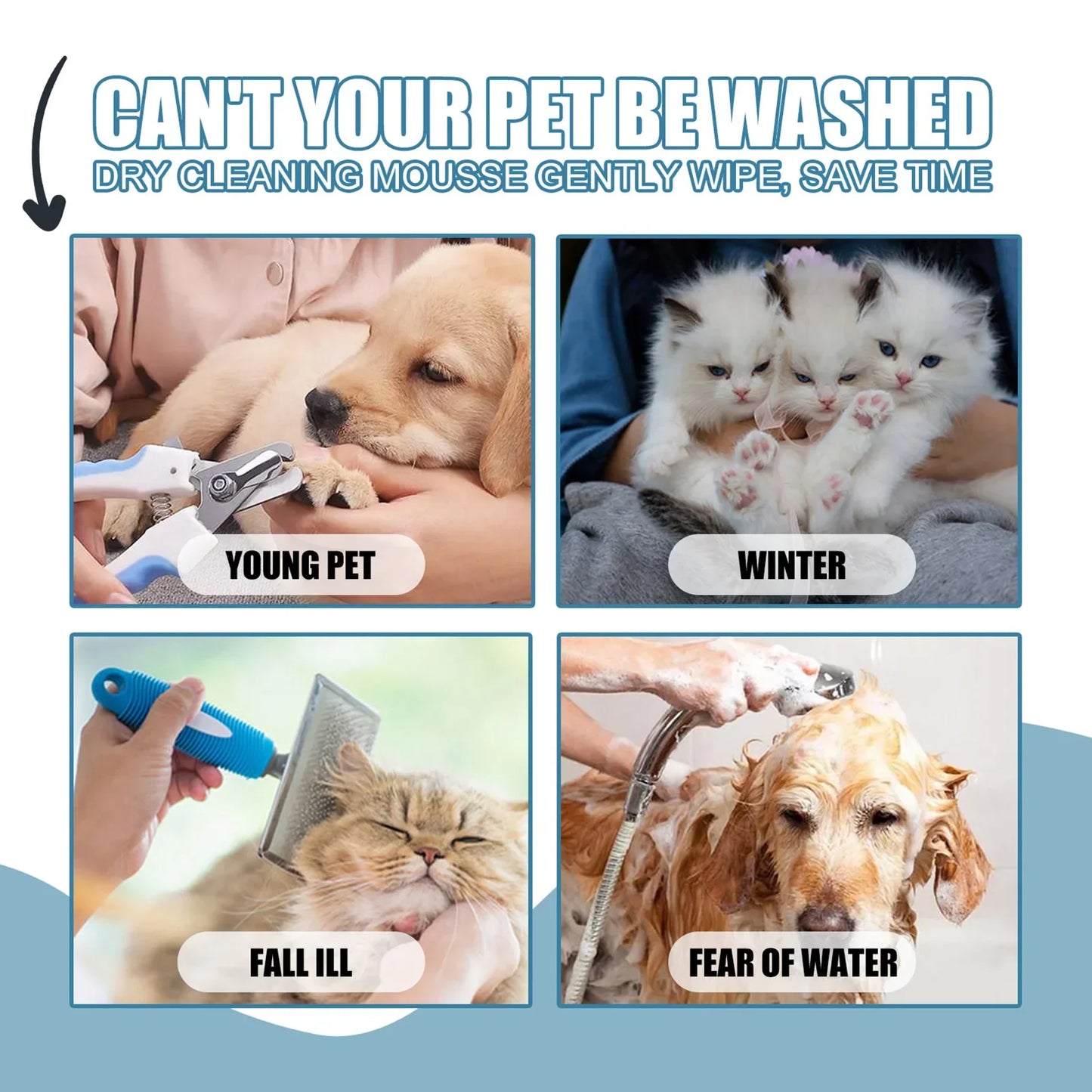 Cat Dry Shampoo No Rinse Dogs Cats Cleaning Mousse Rinse Free Pet Shampoo Bathless Cleaning Odor Removal For A Fresh Smelling
