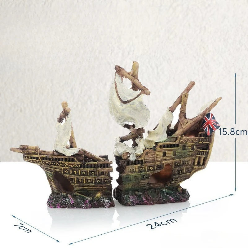 Pirate Ship Aquarium Ornament Resin Sunken Shipwreck Fish Tank Hideout Cave Betta Habitat Underwater Landscape Decoration