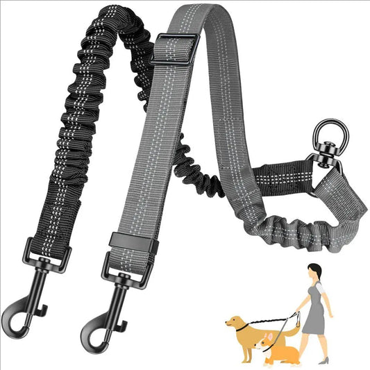 Pet Dog Double Leashes Dog Leash Rope Elastic Extended Pet Leash Belt Outdoor Training for Two Double Small Medium Dogs Lead