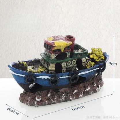 Pirate Ship Aquarium Ornament Resin Sunken Shipwreck Fish Tank Hideout Cave Betta Habitat Underwater Landscape Decoration
