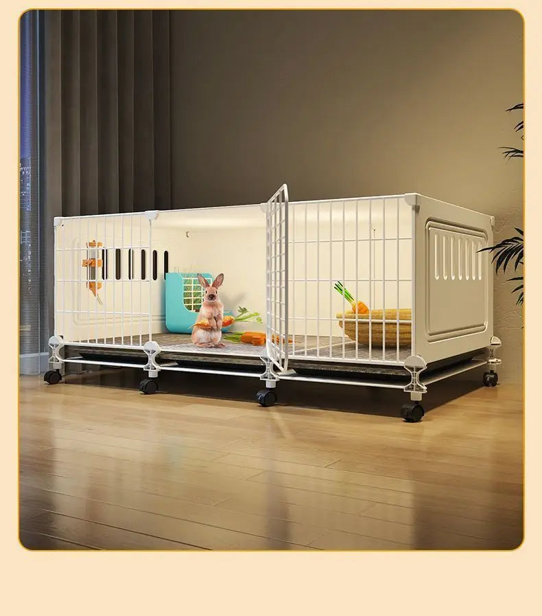 JC Rabbit Cage Household Extra Large Double Layer Indoor Automatic Manure Cleaning Dutch Pig Cage Two-Story Platform Villa