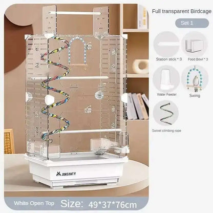 Large Acrylic Splash-proof Breathable Birdcage Fully Transparent Ornamental Bird Cage Parrot Cage Budgie Cockatiel Luxury Villa