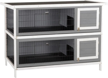 54" 2-Story Large Rabbit Hutch Bunny Cage Wooden Pet House Small Animal Habitat with Lockable Doors,No Leak Tray and Waterproof