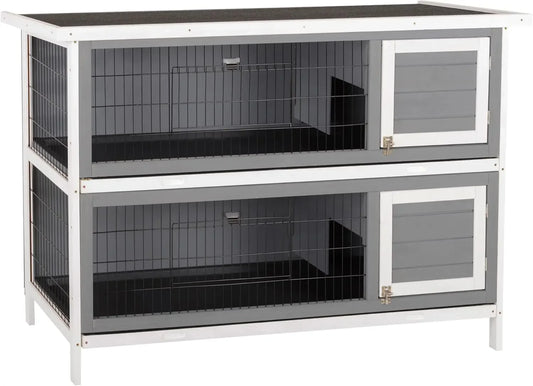 54" 2-Story Large Rabbit Hutch Bunny Cage Wooden Pet House Small Animal Habitat with Lockable Doors,No Leak Tray and Waterproof