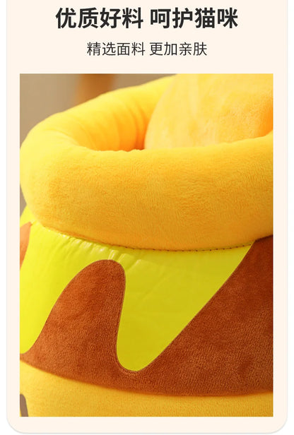 Cat Bed Warm Comfortable Kennel Nest Pet Cat Bed Soft Removable Cushion Nonslip Bottom Cartoon Washable House Honey Pot Cave