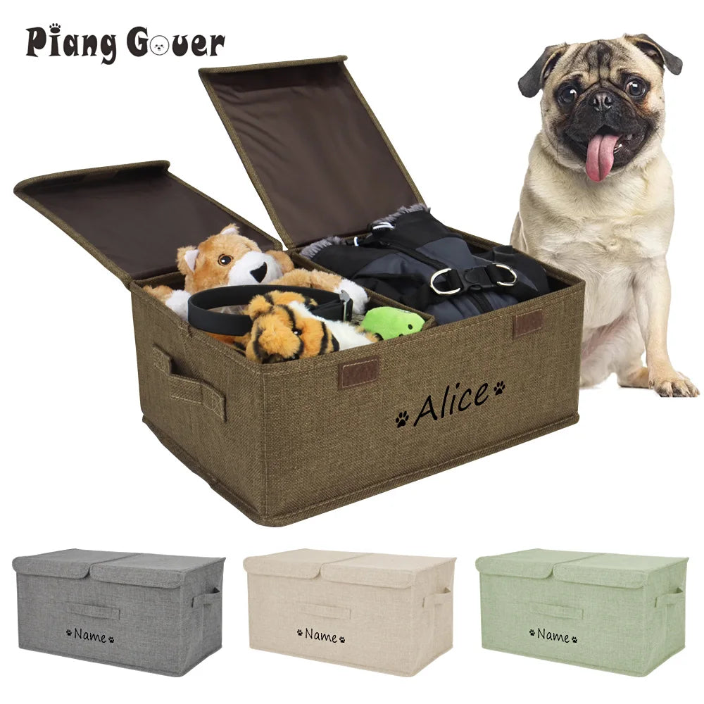 Custom Dog Pet Toy Box Personalised Name Dog Accessory Storage Bin with Lid Cat Pet Organizer Storage Basket For Toys Blanke
