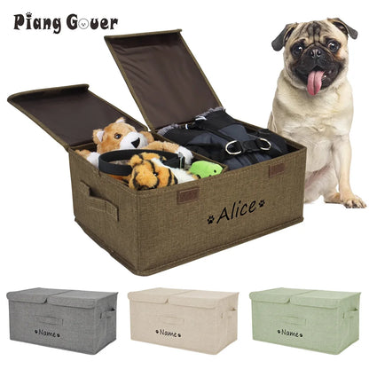 Custom Dog Pet Toy Box Personalised Name Dog Accessory Storage Bin with Lid Cat Pet Organizer Storage Basket For Toys Blanke