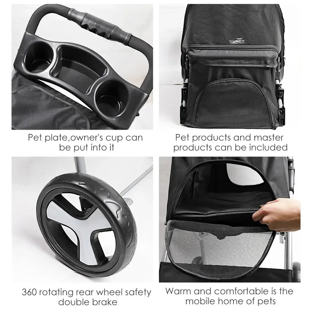 Pet Stroller Lightweight Folding Universal Wheel Cat Dog Travel Breathable Pet Stroller Outdoor Stroller for Small Medium Pets