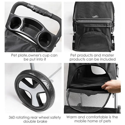 Pet Stroller Lightweight Folding Universal Wheel Cat Dog Travel Breathable Pet Stroller Outdoor Stroller for Small Medium Pets