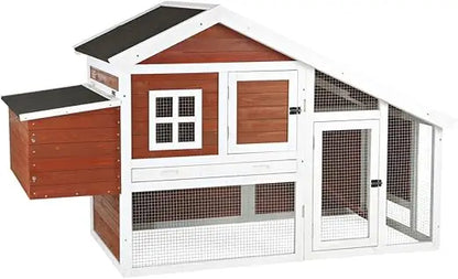 natura chicken coop with outdoor run – outdoor hen house with two nesting boxes – easy to clean chicken pen, pull-out plastic t