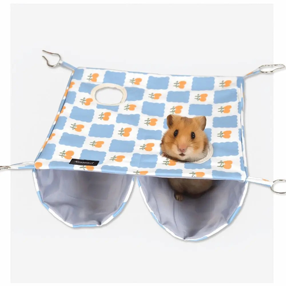 Cartoon Pattern Hanging Ferret Hammock Waterproof Breathable Hamster Nest Multi-Sided Opening Double Layer Hammock For Pet Cage