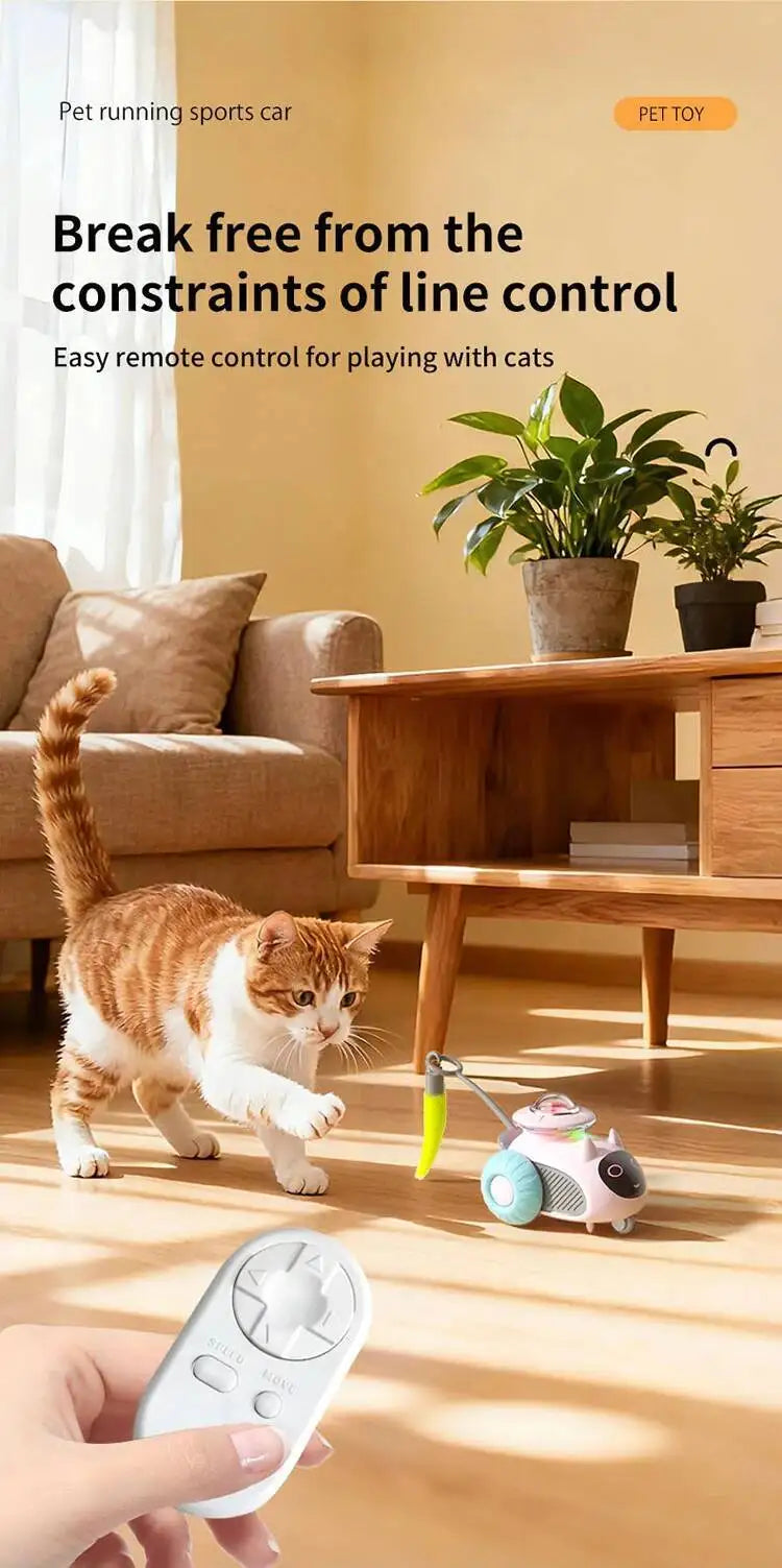 Cat Toys Car for Indoor Remote Control Smart Automatic Car with Tail Rechargeable LED Auto Moving Exercise Interactive Cat Toys
