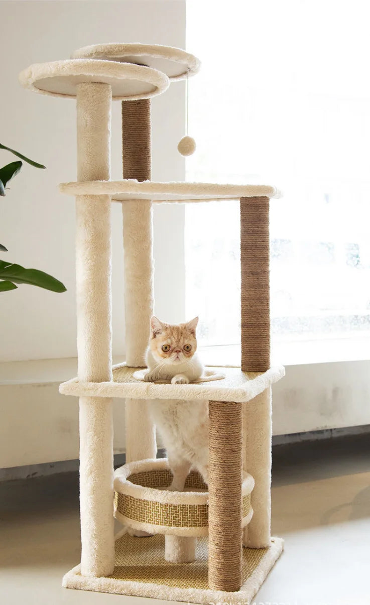 Large Pet Cat Sisal Scratching Tree  Five Tower Houses Scratches Climbing Rattan Mat Pet Cat Tree