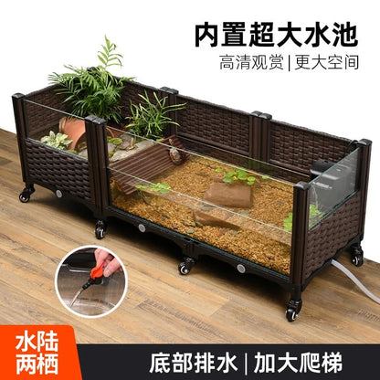 Large Turtle Ecological Breeding Tank with Water-Land Structure,Home Habitat for Yellow-Edge Turtles,Nest Area with Built-In
