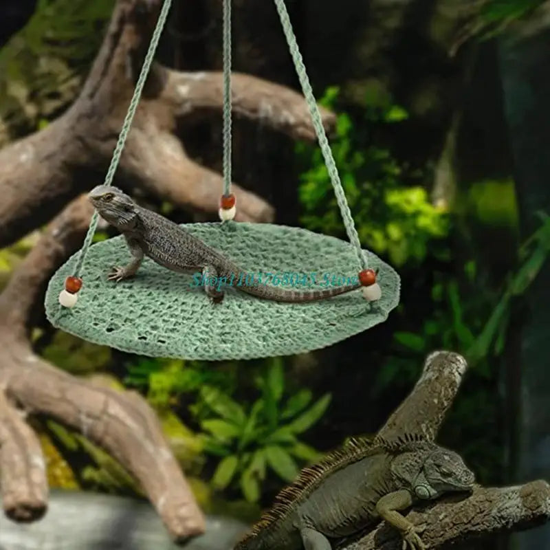 R53F Handwoven Hammock for Bearded Dragons Geckos Lizards Snake Birds Habitat Climbing Bed with Beads