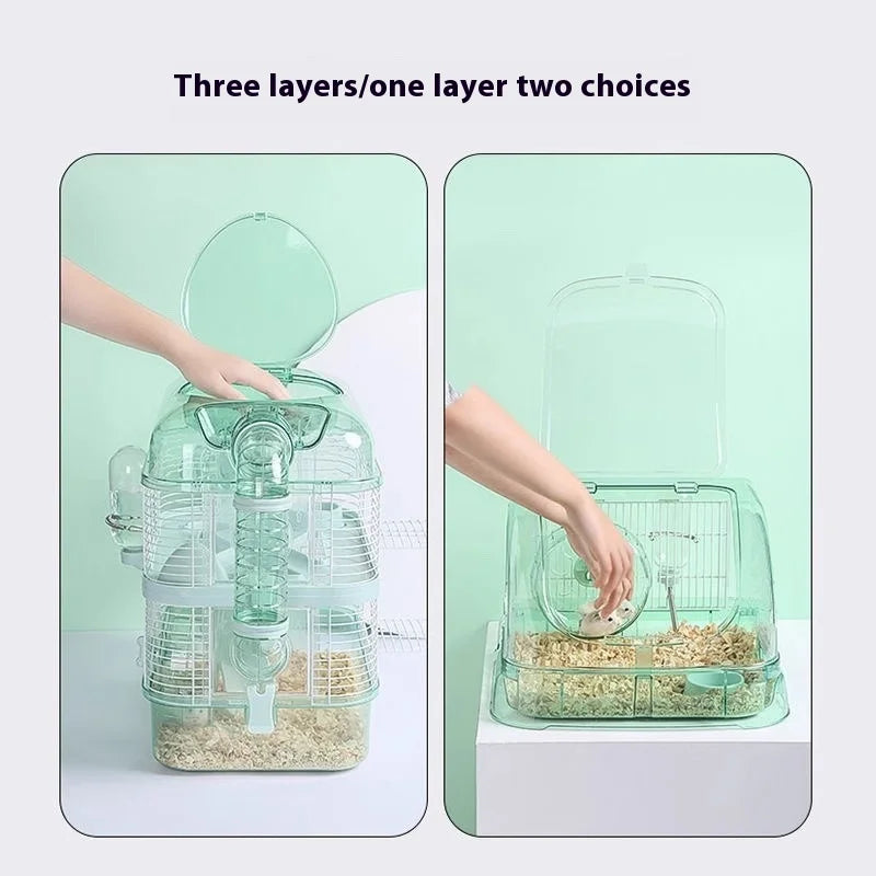 Hamster Cage Luxury Transparent Acrylic Panoramic 3layer Golden Thread Bear Breathable Waterproof Special Cage Accessories