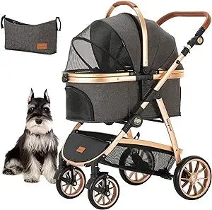 Pet Stroller, Detachable Carrying Basket, Suitable for Cats and Dogs, Spacious and Comfortable Travel, Carrying Soft Cushions