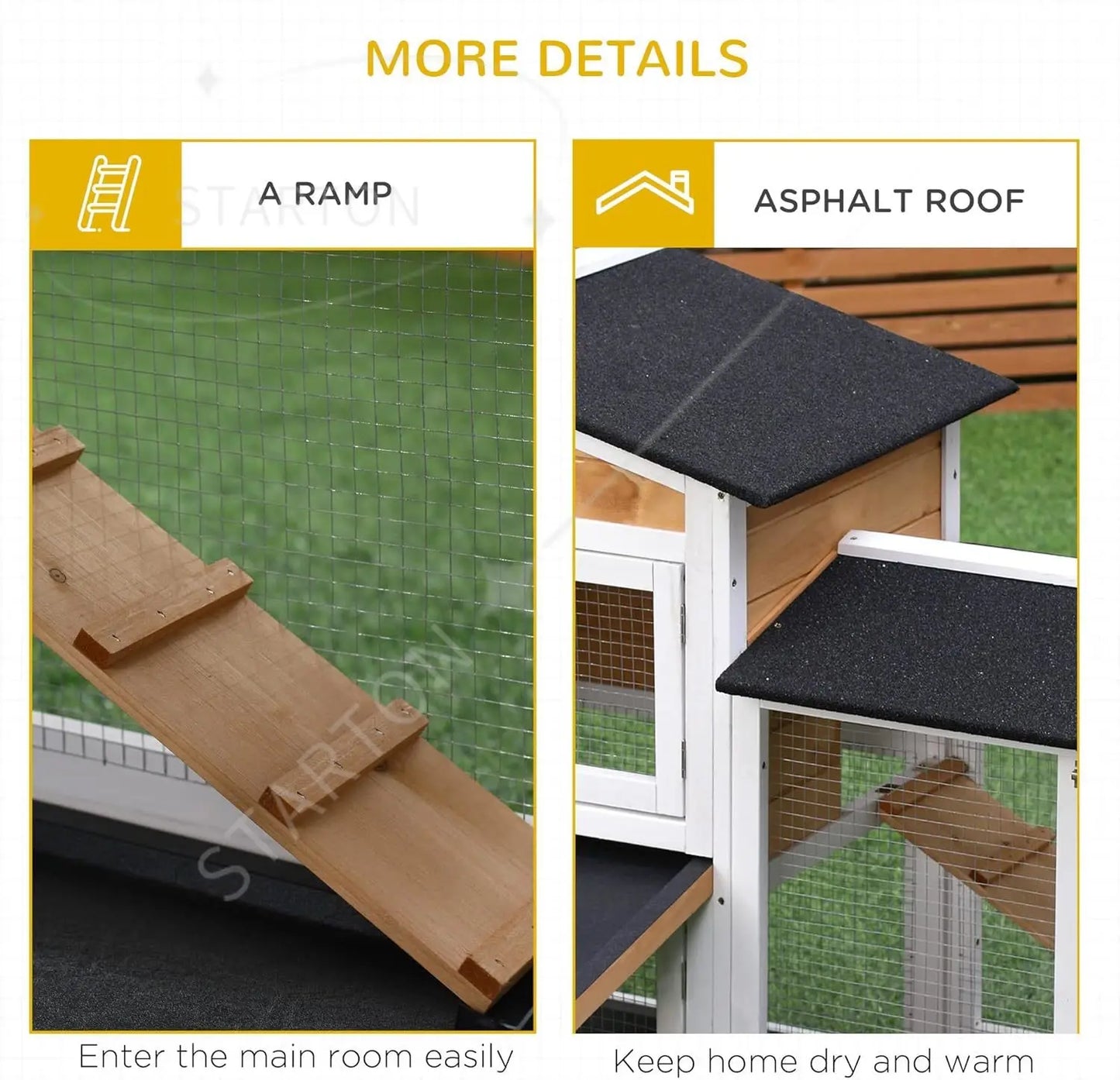 Wooden Bunny Hutch, Guinea Pig Cage, Small Animal Enclosure with Run Area, Removable Tray