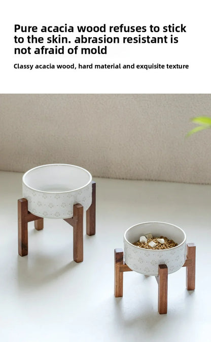 1800ml Big Dogs Bowl Double Ceramic Elevated Pet Food Water Feeders Small Medium Large Dog Feeding Supplies with Wooden Stand