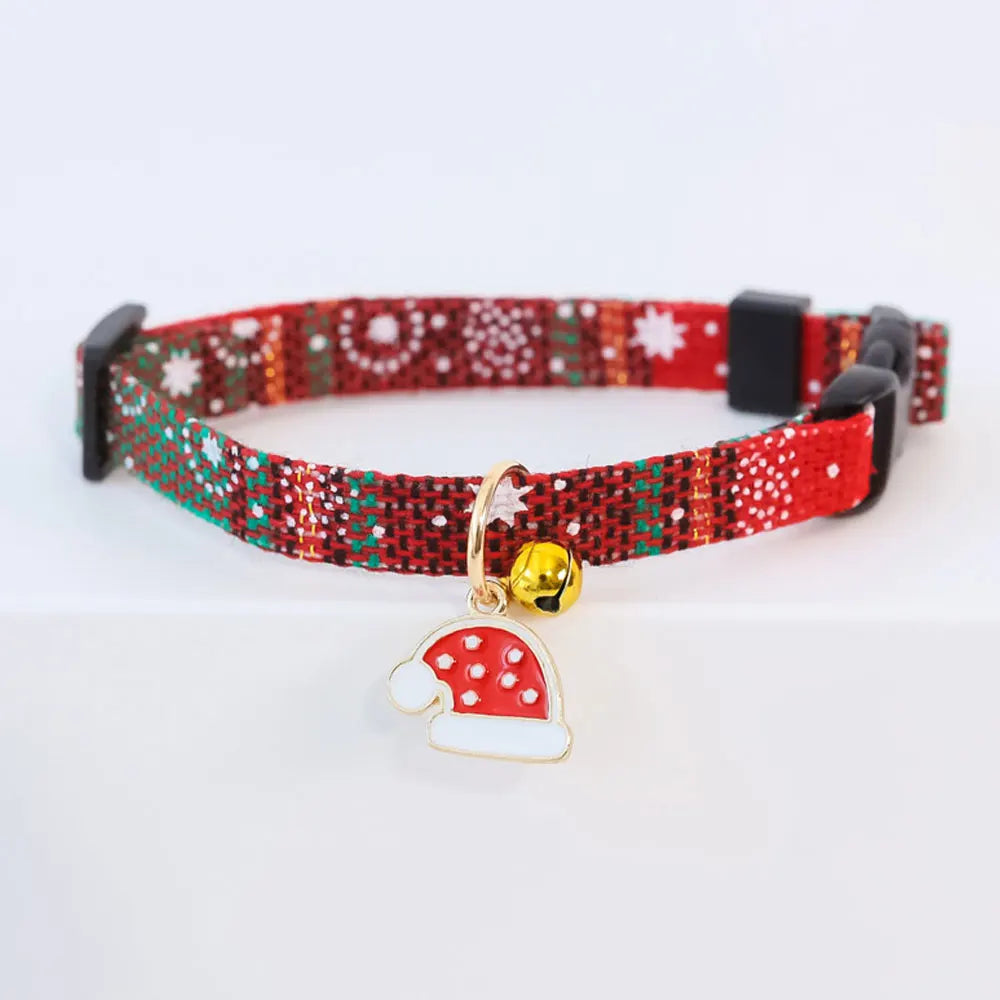 Christmas Cat Collar with Bell Christmas Tree Santa Claus Plaid Safety Breakaway Christmas Collars for Puppy Cat Kitten Accessor