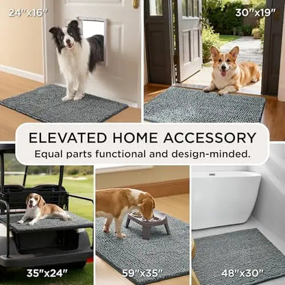 Bedsure Dog Door Mat – Absorbent Chenille Pet Rug, 35"x24" Grey