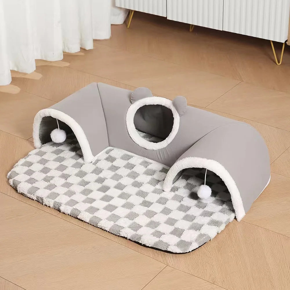 Cat Bed Tunnel Cat Play Tunnel Warm Shelter Tent House Toys for Dog Pet Animal Indoor Outdoor Wall-Corner Games Outside