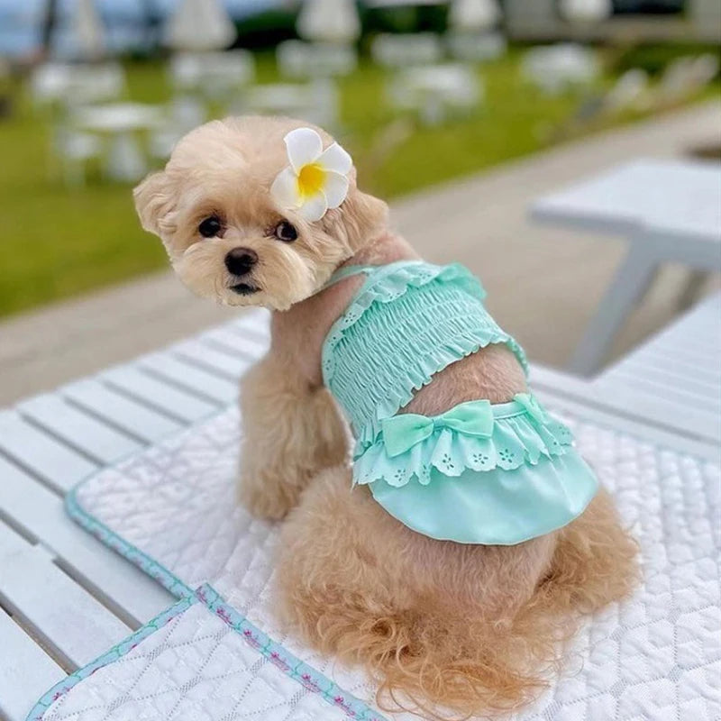 Summer New Pet Swimming Clothes Kitten Puppy Camisole Jumpsuit Beautiful Puppy Bikini Dog vest Clothing Swimsuit With Swim Cap