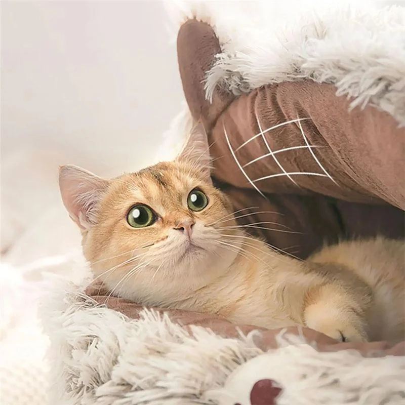AA81-Cat Bed Cave Covered Cat Nest Small Dog Bed Warm Anti-Slip Nest Pet Supplies For Winter Animal Kitten Puppy Balcony