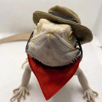 Fashion Decorative Bearded Dragon Hat Removable Adjustable Reptile Cowboy Hat Lizard Bib Lizard Hat for Lizard Gecko