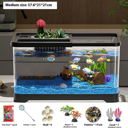 Aquarium Starter Kit LED Fish Tank Kit With Decoration Accessories Dust-proof Underwater Landscape Decoration for Desktop Living