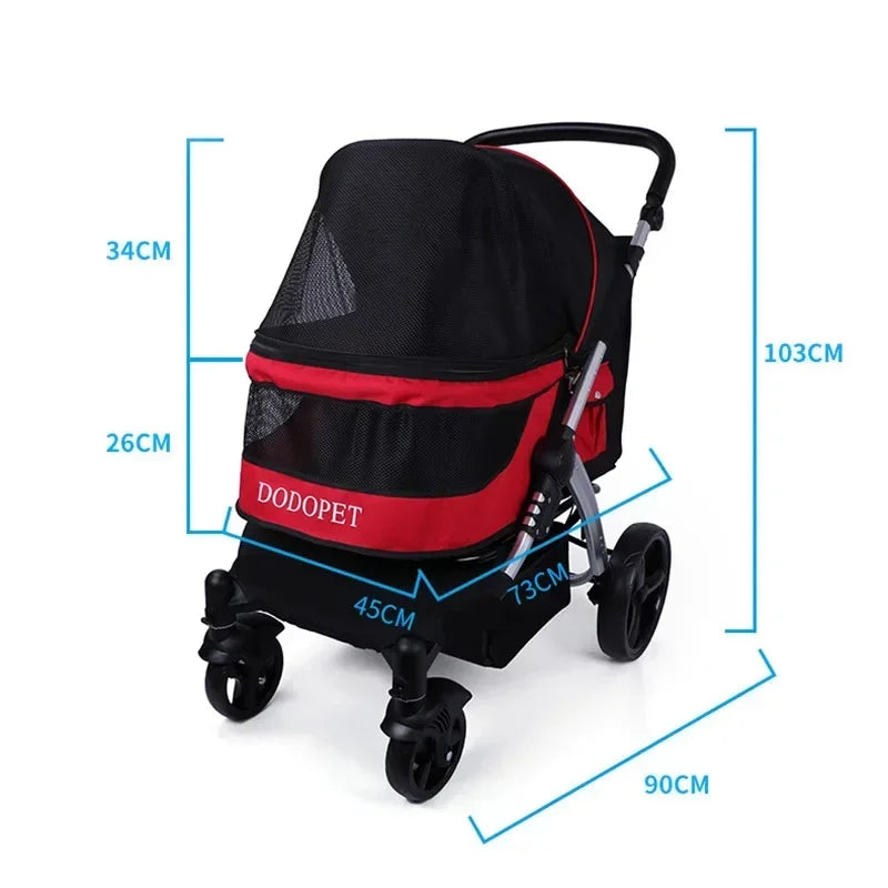 Foldable Large Four-Wheeled Pet Stroller Medium Size for Dogs Samo Golden Retriever Outing Dog Cart Comfortable Go out Stroller