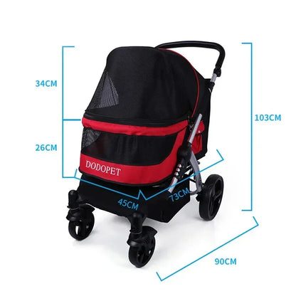 Foldable Large Four-Wheeled Pet Stroller Medium Size for Dogs Samo Golden Retriever Outing Dog Cart Comfortable Go out Stroller