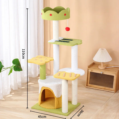 Cat Scratcher Tree Tower Pet Interactive Climbing Frame With House Resting Packed In Carton