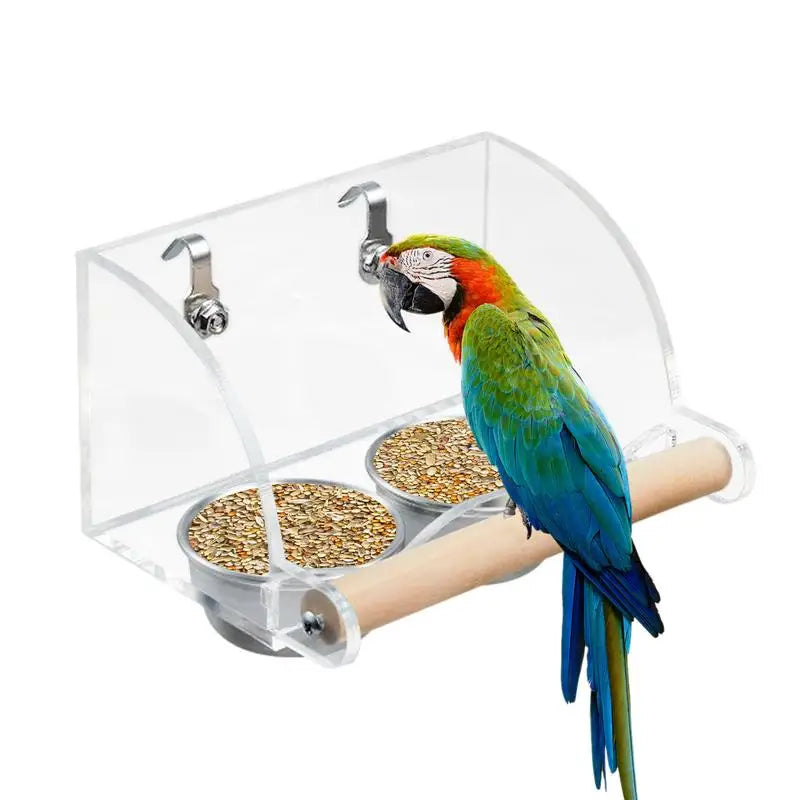 Acrylic Cage Mounted Bird Feeder Anti Splashing Large Capacity Bird Food Dispenser Hangable Detachable Parrots Food Container