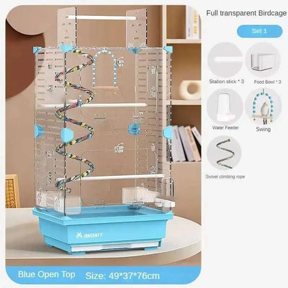 Large Acrylic Splash-proof Breathable Birdcage Fully Transparent Ornamental Bird Cage Parrot Cage Budgie Cockatiel Luxury Villa