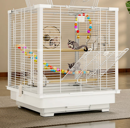 Large Sugar Glider Cage -Vertical Wire Rat & Flying Squirrel Habitat Anti-Splash Escape-Proof Design Easy Clean Luxury Enclosure