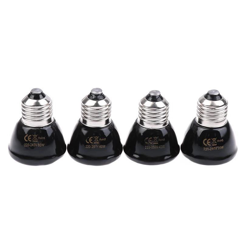 1Pc 220-240V Far Infrared Heating Lamp Black Ceramic E27 Pet Warmer Bulb Brooder Chickens Tortoise Lizard Reptile Light 20-80W