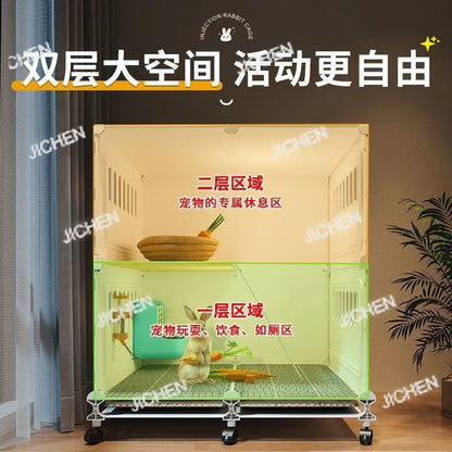 JC Rabbit Cage Household Extra Large Double Layer Indoor Automatic Manure Cleaning Dutch Pig Cage Two-Story Platform Villa