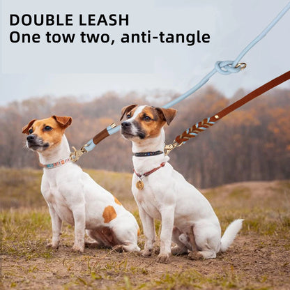 Genuine Leather Dog Leashes Multifunctional Hand-woven Crossbody And Waist Traction Rope Long And Short Nylon Round Lead Rope