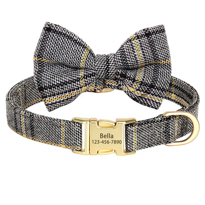 Custom Dog Collar Nylon Puppy Dog Collars With Cute Bowknot Engraved Pet Necklace Dog Collars For Small Medium Dogs Chihuahua