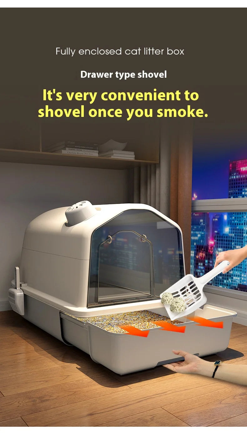 Cat Litter Box, Fully Enclosed, Odorless and Deodorizing, Extra Large Size for External Splashing in Cat Toilets, Cat Litter Box