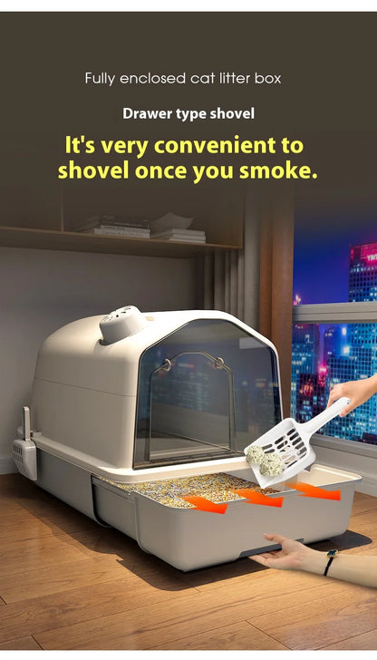 Cat Litter Box, Fully Enclosed, Odorless and Deodorizing, Extra Large Size for External Splashing in Cat Toilets, Cat Litter Box