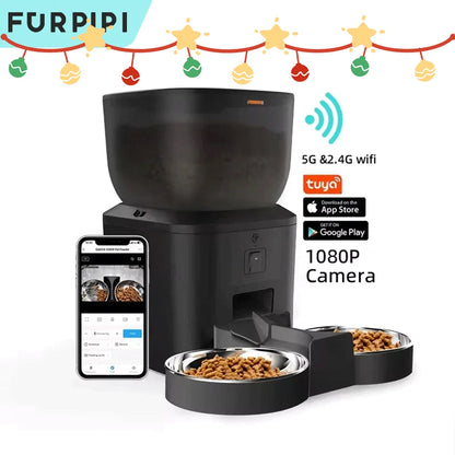 Automatic Dog Feeders with Camera 1080P HD 5G WiFi Pet Feeder Tuya APP Control Automatic Cat Dog Food Dispenser Furpipi