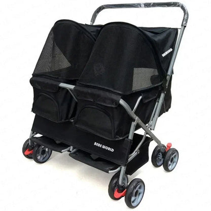 Ultra-light Two-seat Pet Stroller with Double Sleeping Bed Car - Removable Washable Widening Care for Cats And Dogs