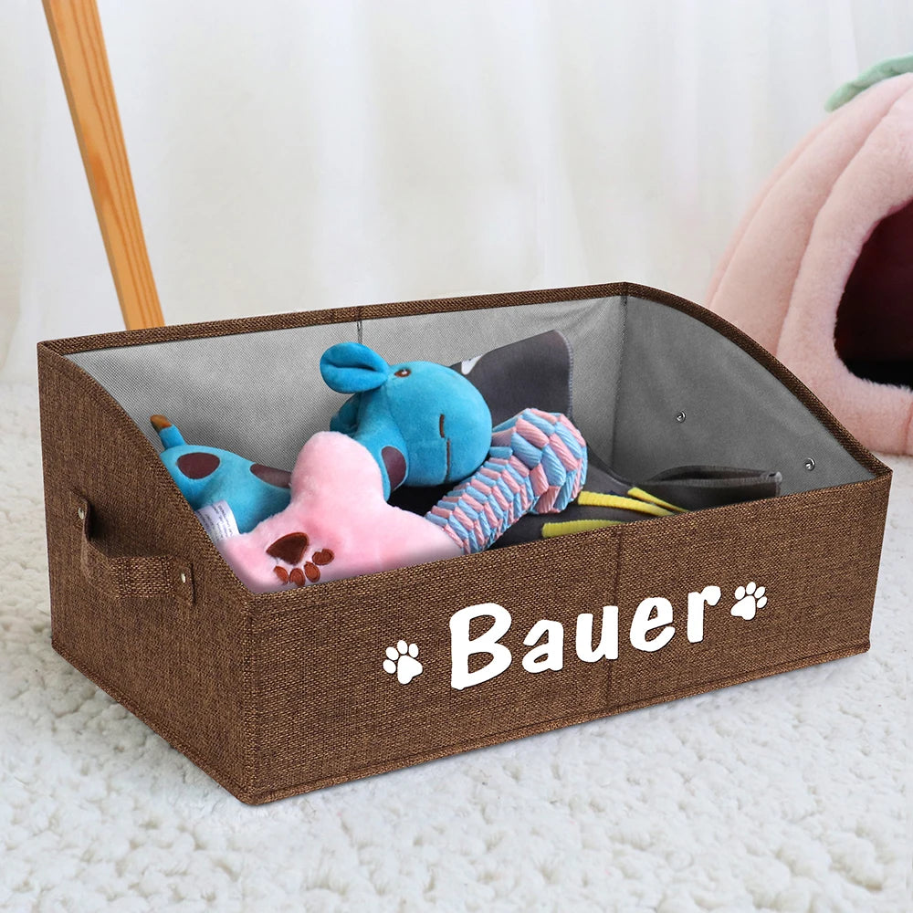 Custom Dog Toy Storage Box Foldable Cat Dogs Storage Basket Free Print Name Paw Pet Organizer Baskets For Dogs Cats Pet Supplies