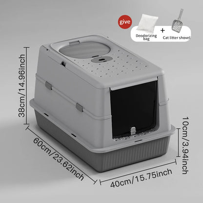 Fully Enclosed Large Flip-Top Cat Litter Box High-Sided Covered Design, Splash-Proof and Litter-Tracking Preventive Cat Toilet