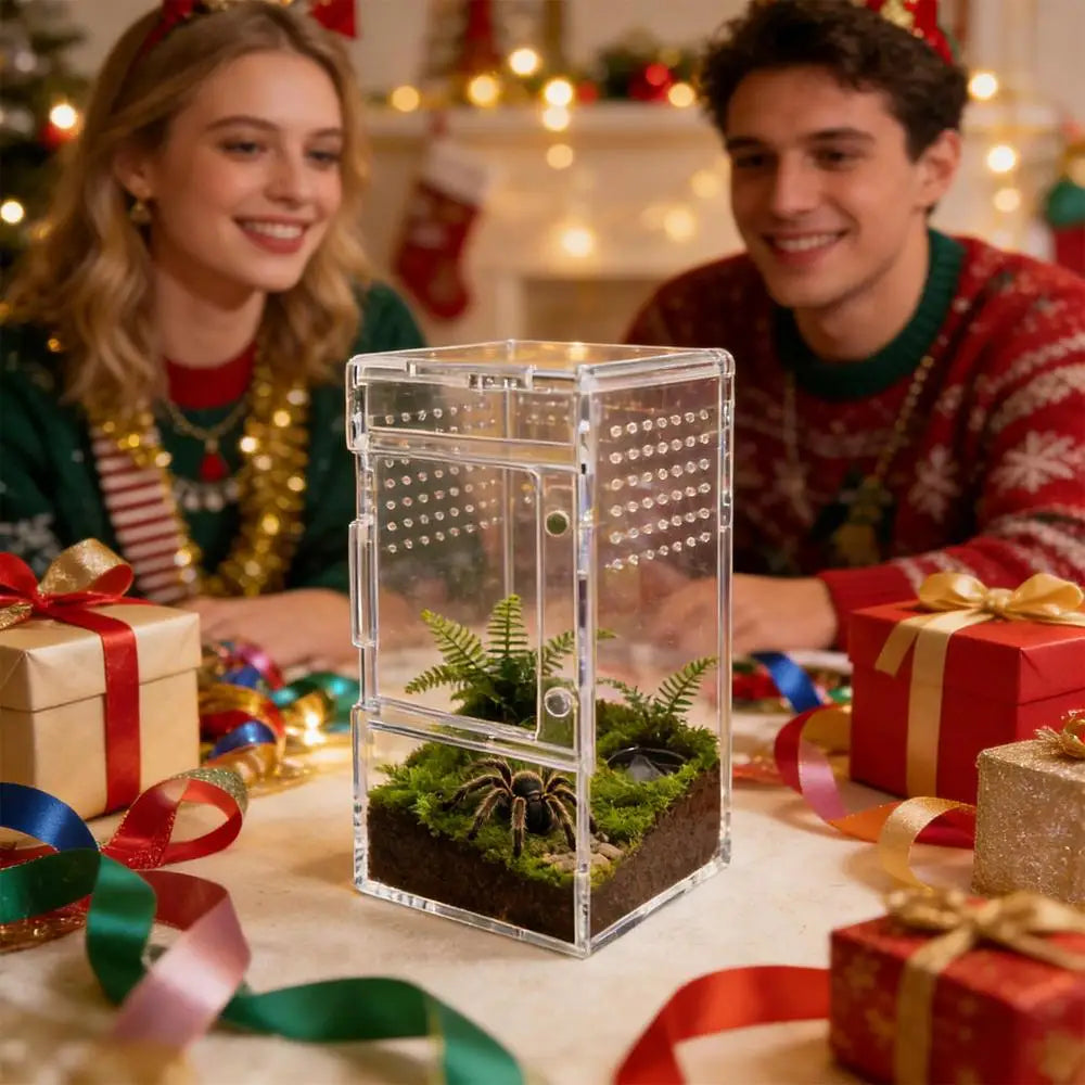 Spider Enclosure Clear Acrylic Reptile Box with Vent Sliding Lid Cage for Jumping Spider Tortoise Snake Gecko Crab Habitat