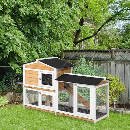 Wooden Bunny Hutch, Guinea Pig Cage, Small Animal Enclosure with Run Area, Removable Tray