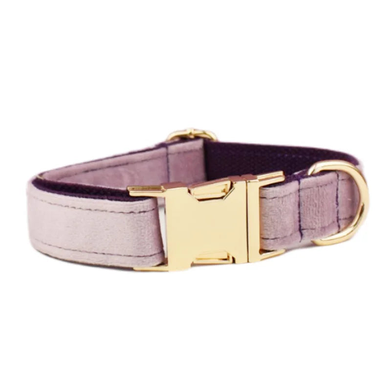 Deep Purple Velvet Powder Velvet Dog Collar And Leash Set For Custom Engraved Nameplate Pet Supplies Dog Leash Velvet 06