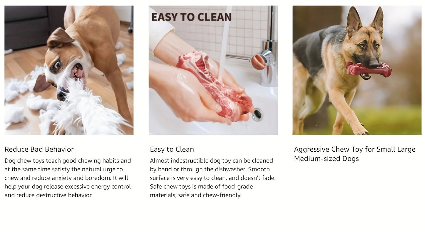 Indestructible Dog Chew Toy for Aggressive Chewers - Durable, Non-Toxic Natural Rubber Bone Shape for Teeth Cleaning